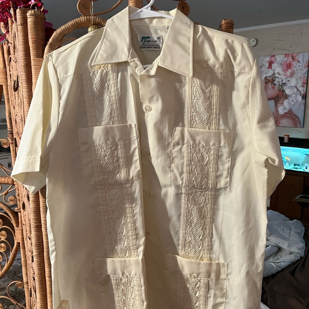 White Casual Button Down Shirt with Elegant Embroidery